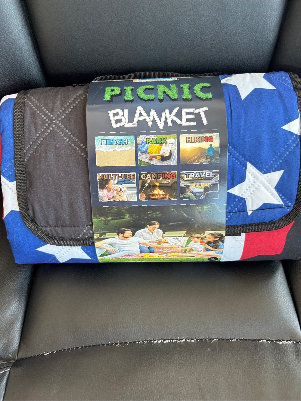 Star Pattern Picnic Blanket - Blue/White/Red